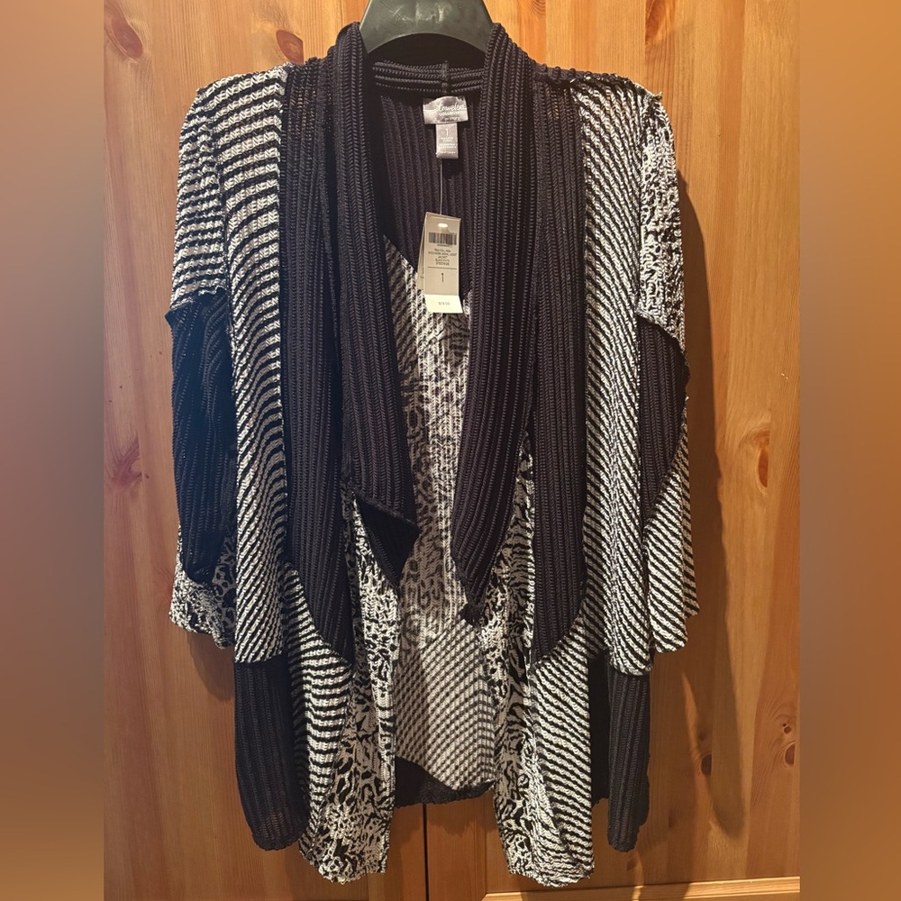 NWT Chico’s Travelers Collection Mesh Patchwork Animal Jacket Open Cardigan Med